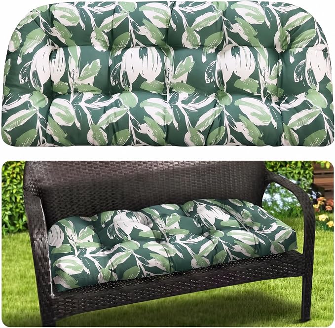 MAGIC ELEPHANT Outdoor Bench Cushion, Memory Foam Loveseat Cushion for Patio Furniture Wicker Chair, Settee Porch Swing Seat Cushion, 44 x 19 Inches (Forest Green Tulip) by Magicelephant