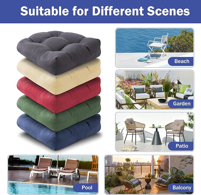 IPYNBAP Outdoor Chair Cushions Set of 4, Patio Chair Cushions with Ties, 19x19+5” Tufted Outdoor Seat Cushions, Waterproof Patio Furniture Cushions, Outdoor Dining Chair Pads, Navy - Image 7