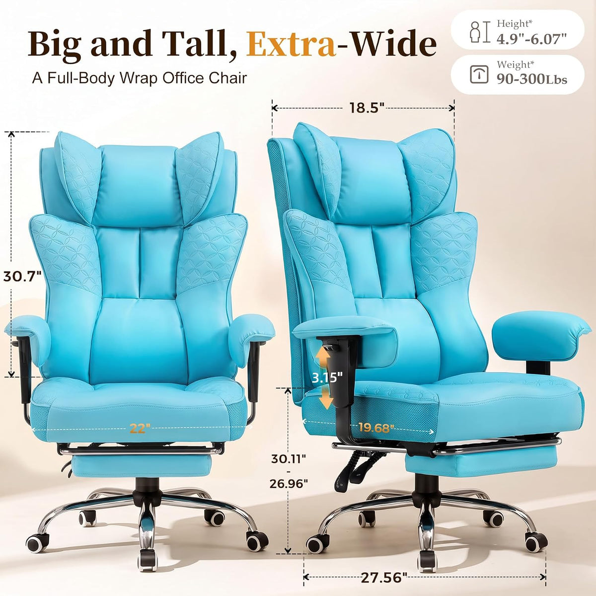 COMHOMA Big and Tall Gaming Chair with Footrest Ergonomic Office Chair - Image 2