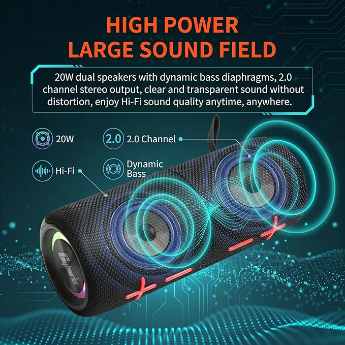 2 in 1 Magnetic Dual Splittable Bluetooth Speaker, IPX6 Waterproof Split Portable Wireless Speaker with 20W Loud Stereo Sound, Bluetooth V5.3, 24H Playtime, Multiple pairing for Home,Outdoor or Travel - Image 6