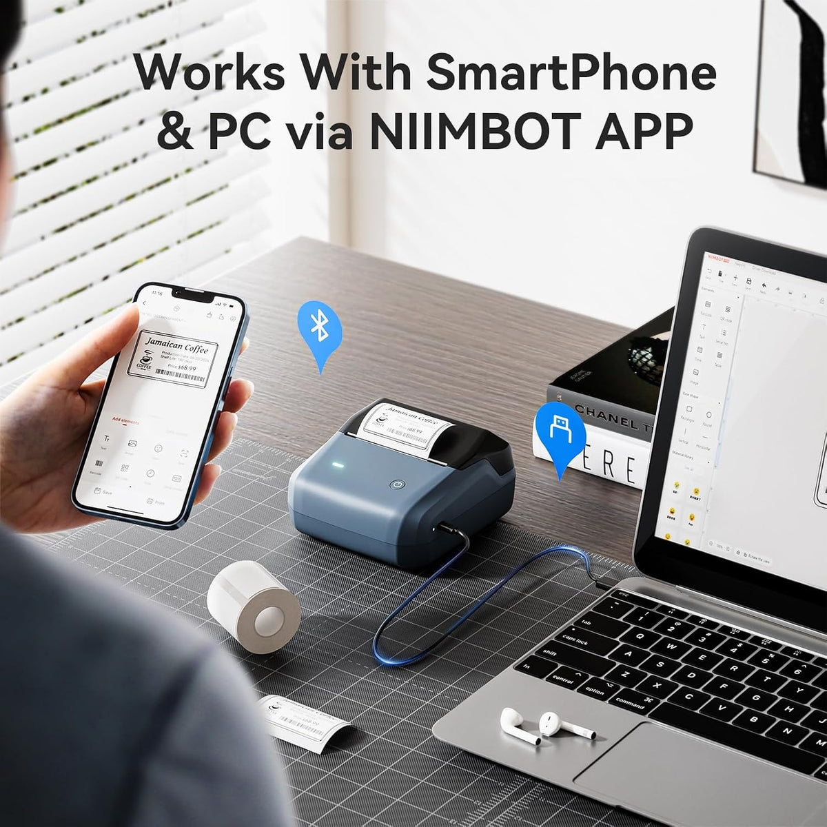 NIIMBOT B31 Label Maker , Bluetooth Thermal Label Printer for Retail, Blue - Image 6
