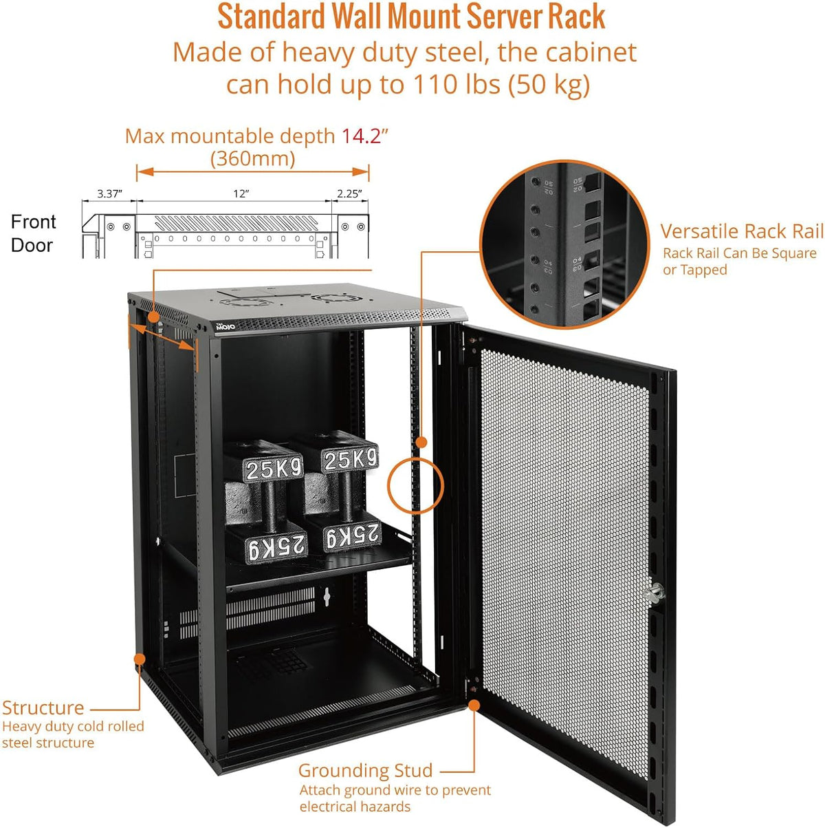 Tecmojo 18U Wall Mount Rack Network Cabinet for 19" IT Equipment,with Lockable Mesh Door and Side Panels,Cooling Fan,Black,17.7inch Depth for AV/Computer/Electronics Equipment Data Rack - Image 4