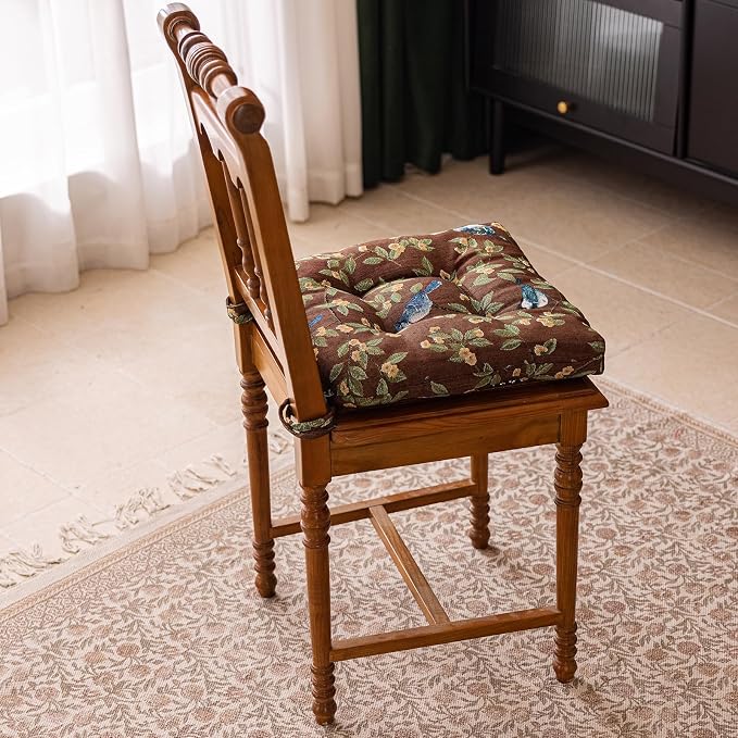 vctops Farmhouse Brid Print Chair Cushions with Ties U-Shaped Soft Comfortable Chair Pads Non Slip Seat Cushions for Indoor Dining Room and Kitchen Chairs (Coffee,18"x18") - Image 3