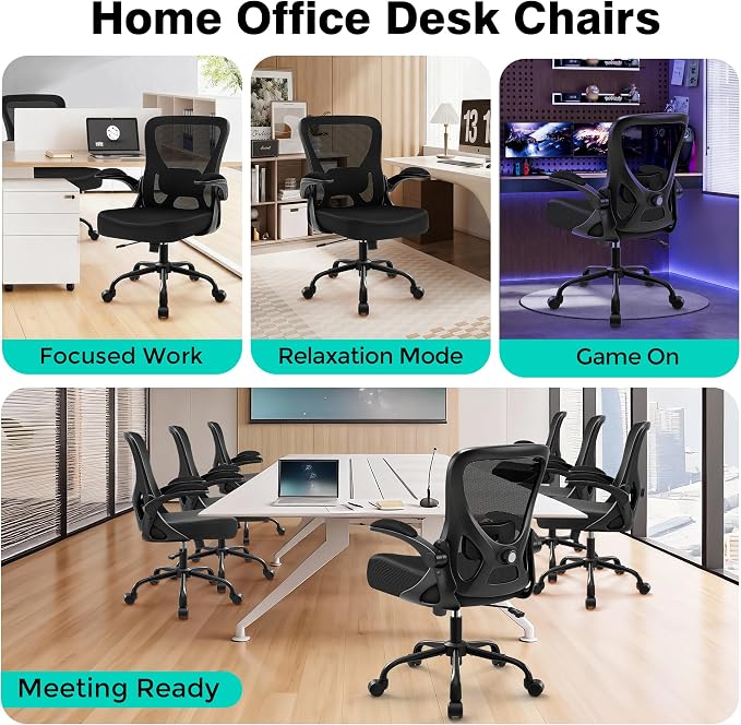Office Chair - Ergonomic Breathable Mesh Desk Chair with Adjustable Lumbar Support and Flip-up Armrests - Executive High Back Rolling Swivel Comfortable Computer Gaming Chair for Home Office - Image 9