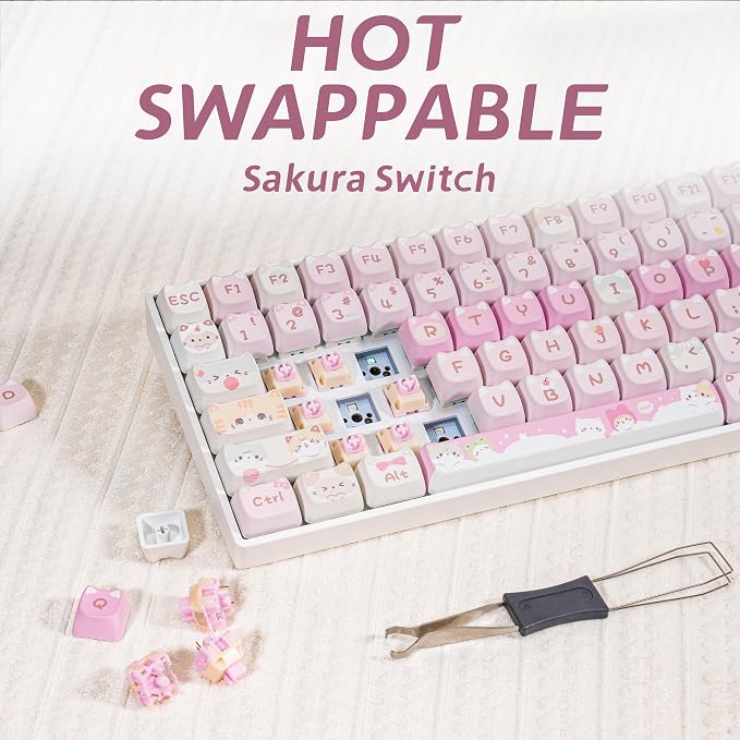 ZORNHER ZH100 Wireless Cat Mechanical Keyboard,98% Pink Cute Creamy Keyboard with Number Pad,Full Size Hot-Swappable Kitty Gaming Keyboard,Meow Meow Squad Keycaps,Clicky Blue Switches,RGB Backlit - Image 5
