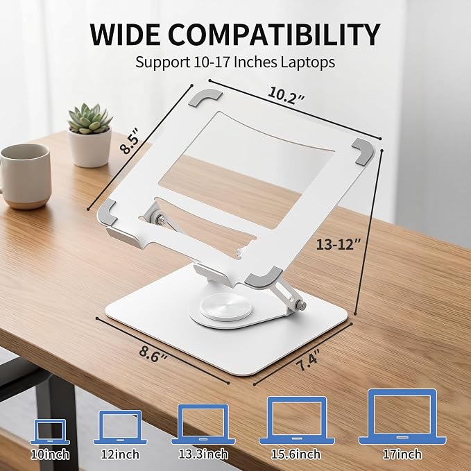 ALASHI Laptop Stand for Desk with 360° Rotating Base, Multi-Angle Adjustable Laptop Stands, Foldable Laptop Riser Compatible with 10 to 17 Inches PC Computer, White - Image 5