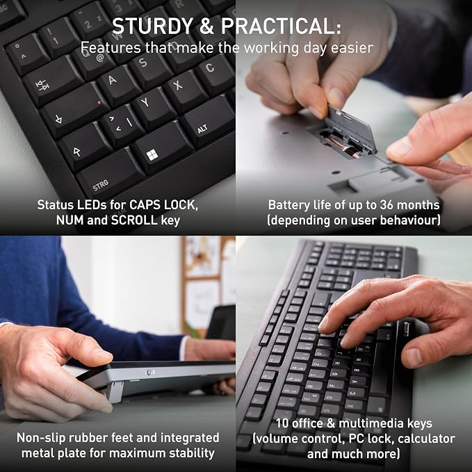Cherry Stream Desktop Comfort Wireless Keyboard and Mouse Combo | 2.4 GHz Connection, Whisper-Quiet Keys, Ergonomic Right-Handed Mouse, Battery-Powered, Black - Image 5
