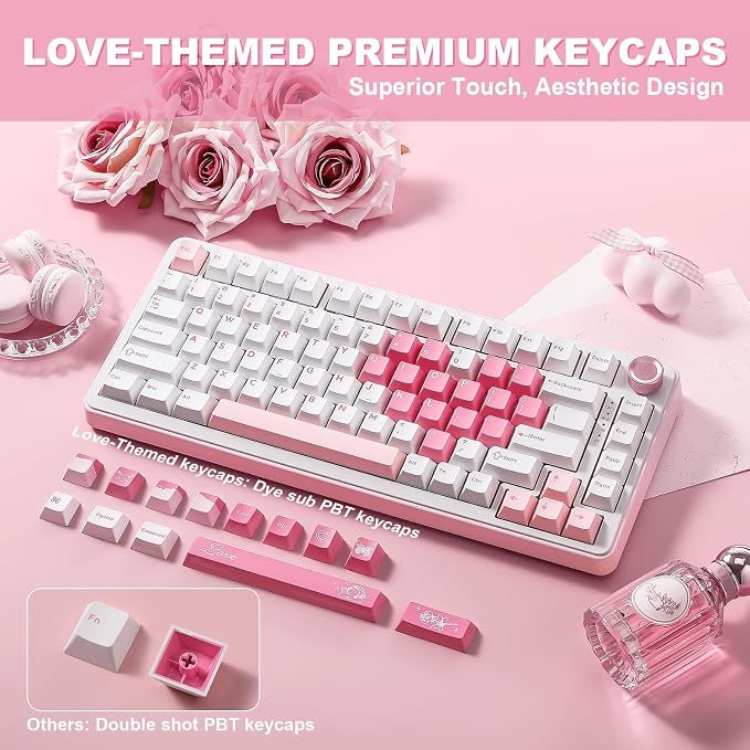 YUNZII B75 PRO 75% Wireless Mechanical Keyboard (White Heart,Cocoa V2) | Hot Swap Keyboard with Knob, Gasket Mount, Creamy Pre-lubed Switch for Smooth Typing, BT/USB-C/2.4G, for Gaming - Image 7