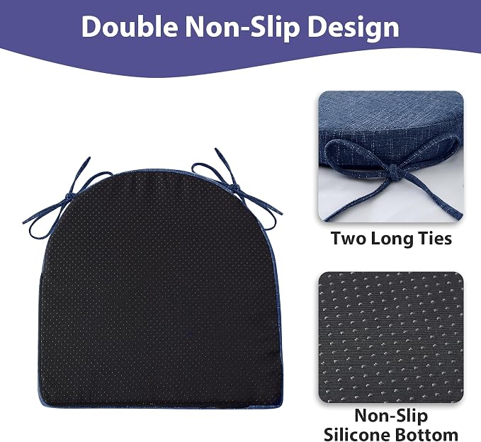 IPYNBAP Chair Cushions for Dining Chairs, Kitchen Chair Cushions, 16'' x 16'' x 2'', Non Slip Indoor Seat Cushions, Chair Pads for Dining Chairs with Ties & Removable Cover, Set of 6, Navy - Image 5