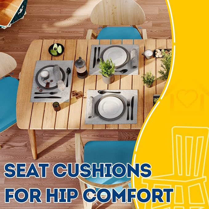 AAAAAcessories D-Shaped Chair Cushions, 2" Thick Dining Chair Pads with Ties and Removable, Machine-Washable Cover, 17" x 16", Set of 4, Teal - Image 8