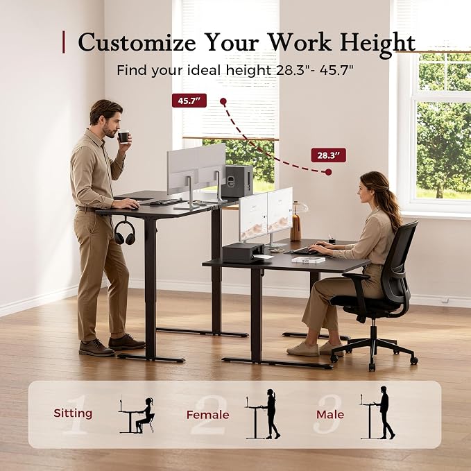 Klicelor L Shaped Standing Desk, 55 Inch Electric Height Adjustable Desk with Memory Preset, Reversible Sit Stand Up Computer Workstation for Home Office, Splice Board, Black - Image 4