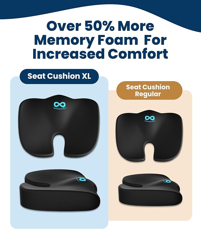 Everlasting Comfort Doctor Recommended Memory Foam Seat Cushion for Office Chairs & Car - Ergonomic Office Desk Accessories - Cushions for Tailbone Pain Relief, Sciatica (Black, X-Large) - Image 6