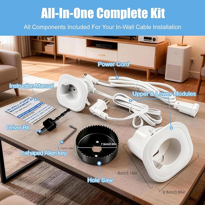 in-Wall Cable Management Kit, TV Wire Concealer with Built-in Outlet | Extension Cord & Hand Saw Supplied for DIY Assembly, In-Wall TV Cables Concealed for Neat Home Theater and Wall TV Wiring - Image 8