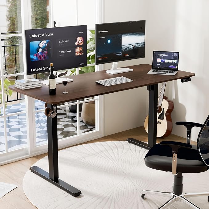 55"x24" Standing Desk, Height Adjustable Sit-Stand Home Office, Walnut | Electric Adjustable Standing Desk, Sit to Stand Computer Office Desk with Splice Board, Memory Preset, Lifts 28''-46.5" - Image 2