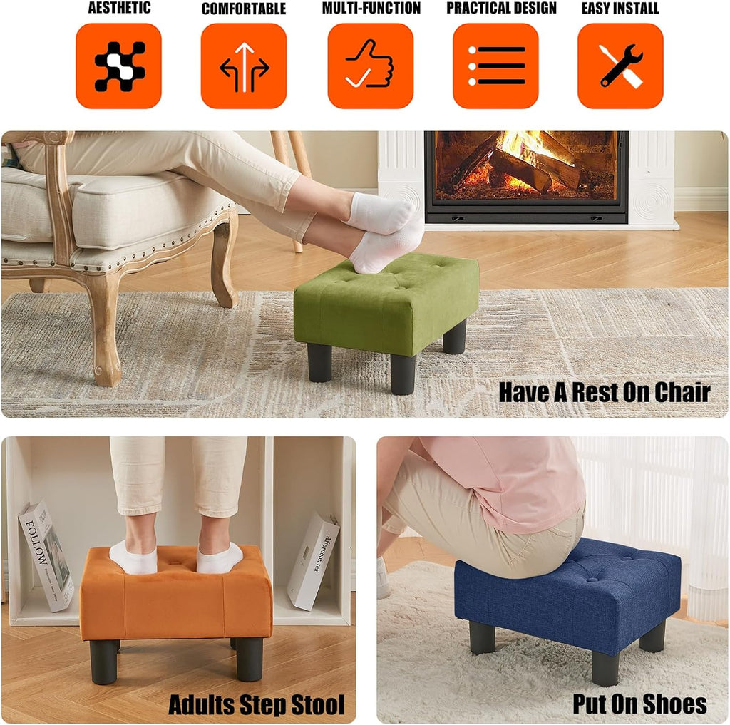 BRIAN & DANY Small Foot Stool, Linen Foot Stools with Legs, Stable Small Footstool for Living Room, Blue - Image 6