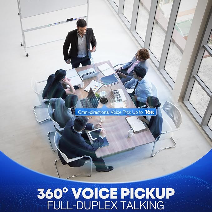 Conference Room Microphone and Speaker for Interviews and Teaching, Black | AI noise reduction, 120° directional pickup, 360° voice pickup, 4-mic array, 16 ft range, Bluetooth, NFC, USB, solo/group use - Image 3