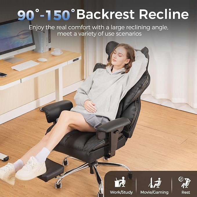 GTPLAYER Big and Tall Gaming Chair 400lbs Heavy Duty Office Chair with Footrest, High Back Pocket Spring Lumbar Support, Ergonomic Wide Comfy Seated Cushion for Lower Back Pain Relief, Earth-Black - Image 7