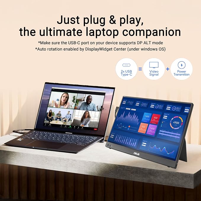 ASUS ZenScreen MB16NCG 15.6 Inch 155Hz,16:10 USB-C Portable Monitor | 100% sRGB, Auto Rotate, WQXGA(2560X1600), USB-C, IPS, Power Pass Through, Eye Care, Travel Display for MacBook and PC - Image 3