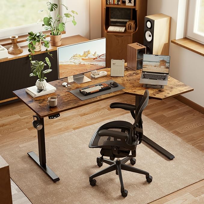 Agilestic 48 x 28 Inch Corner L Shaped Electric Standing Desk, Rustic Brown | Electric Height Adjustable, L-shape Workspace, Sturdy Steel Frame, Memory Preset, Hooks, 154 lbs, Easy Assembly, Splice Board - Image 2