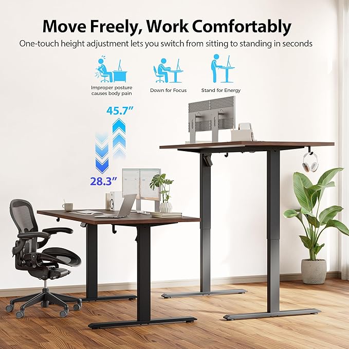 Agilestic 63*28 Inch Height Adjustable Electric Standing Desk, Dark Walnut | Sit Stand Up Computer Desk, Extra Wide desktop, Memory Presets, Stable Steel Frame,154 lbs, Easy Assembly, Splice Board - Image 7