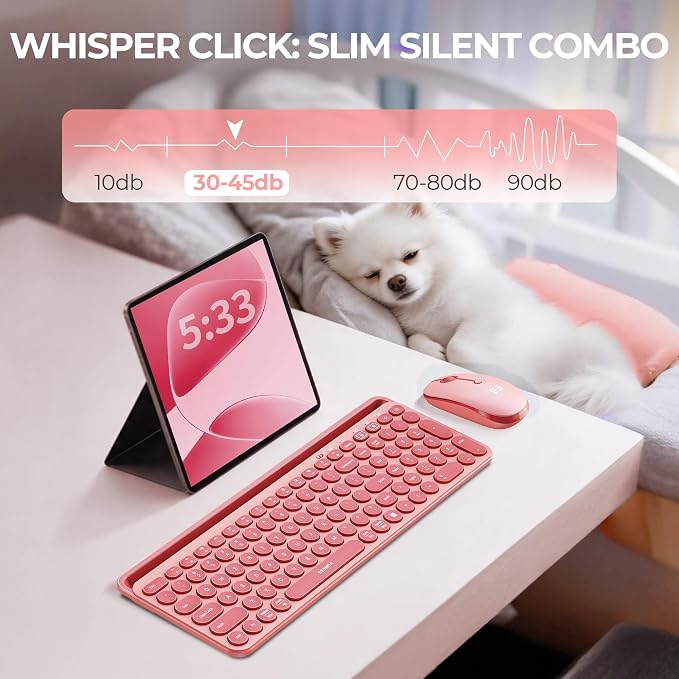 seenda CTU-301 Bluetooth Keyboard and Mouse Combo for iPad,Coral Pink | Bluetooth+2.4G combo with tablet holder, full-size keys and quiet clicks for iPad, iPhone, Mac, Windows and Android. - Image 4