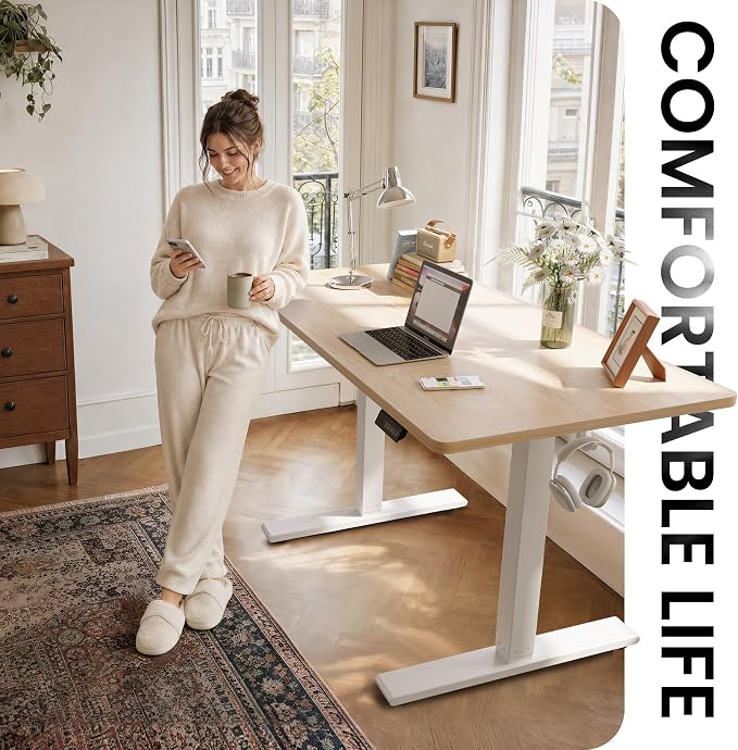 CubiCubi 48 x 24 Electric One-Piece Standing Desk, Maple | Whole-Piece Desktop, Seamless Design, Height Adjustable Computer Desk, Sit Stand up Home Office Workstations - Image 3