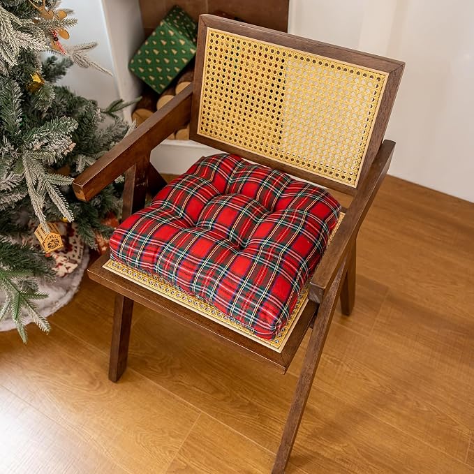 vctops Christmas Red Tartan Chair Cushions with Ties (Pattern H,16"x16") | Soft Comfortable U-Shaped Chair Pads Non Slip Seat Cushions for Indoor Dining Room and Kitchen Chairs - Image 3