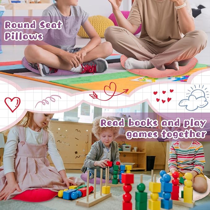 Tinideya 24 Pcs Floor Cushions Classroom,Medium 15.7 Inch,Pink-Purple | Round Meditation Pillows for Adults Kids, Flexible Seating Nursery Living Room Yoga, Soft Padded Chair Cushion - Image 6