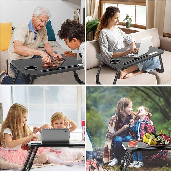 Zapuno Laptop Lap Desk, Foldable Laptop Table Tray with 4 USB Ports Storage Drawer and Cup Holder, Lap Bed Desk Notebook Stand Laptray Portable Standing Table for Bed Couch Floor - Image 5