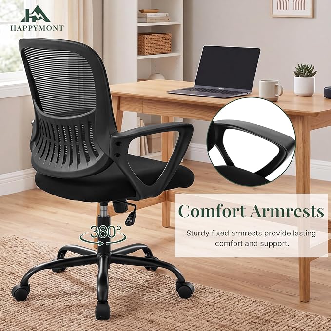 Home Office Desk Chair, Lumbar Support, Mesh Back Computer Chair | Height Adjustable, Mesh Mid-Back, Ergonomic Task Gaming Chair with 360° Swivel Wheels, Lumbar Support, Black - Image 8