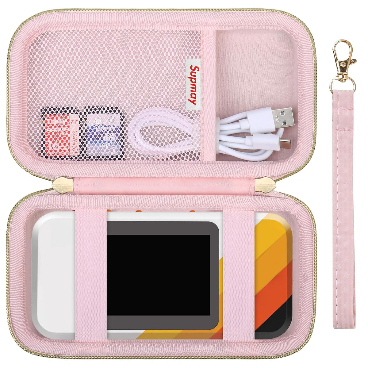 Supmay Hard Travel Case for My Arcade Atari Pocket Player Pro, Portable Video Game System Handheld Game Protection Case with Mesh Pocket for Batteries and USB-C Cable, Pink by Supmay