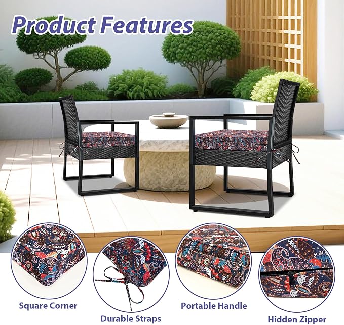 IPYNBAP Outdoor Chair Cushions Set of 4 -Waterproof Outdoor Seat Cushions for Patio Furniture, Patio Chair Cushion with Handle and Ties, Out Door Chair Pads,18.5x16x3-Square, Artistic Floral - Image 5