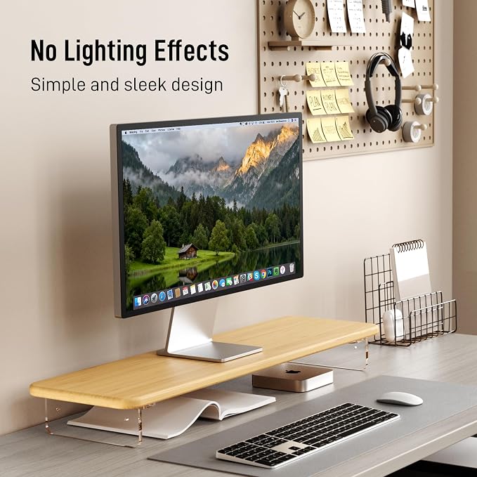 AFOOYO Bamboo Monitor Stand Riser, 31.5 In Computer Riser Desk Organizer | Desk Organizer Adjustable Arylic Feet Computer Monitor Stand, Desk Shelf for Office - Image 2
