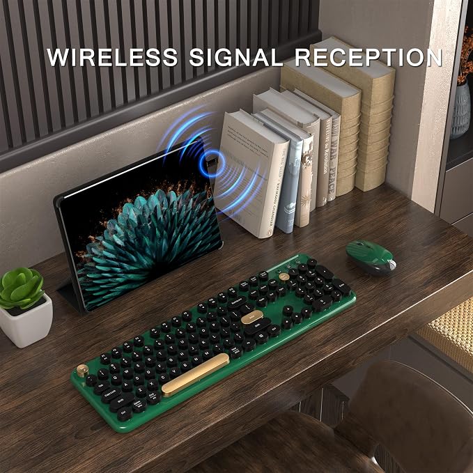 Colorful MPTOG Wireless Computer Keyboard and Mouse Combo (Dark Green) | Retro Round Typewriter Keycaps, Power Switch, Ergonomic Design, 2.4GHz Wireless for Windows, Mac, PC - Image 2