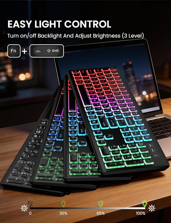 Wireless Keyboard and Mouse Combo with RGB Backlit, Rechargeable | Light Up Letters, Full-Size, Soft Typing, Sleep Mode, 2.4GHz Quiet Keyboard Set for Mac, Windows, Laptop, PC, Trueque KM42Pro - Image 2