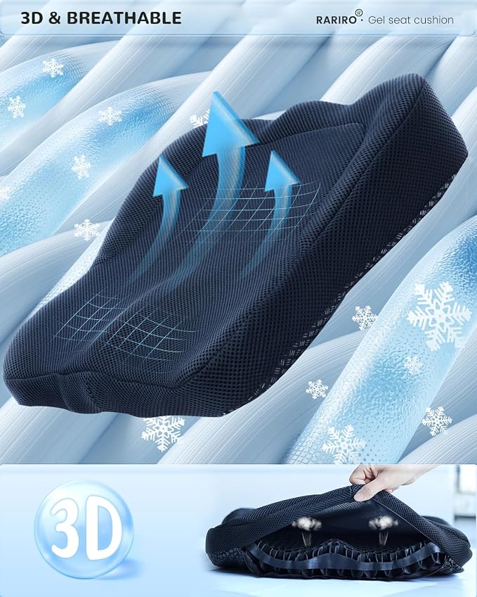 Breathable Honeycomb Gel Seat Cushion, Pressure Relief Cushion Long Sitting | Office Chair Pad, Car, Wheelchair, Home, Ergonomic Seat Cushion, Thickened 16.9*14.5*2.75in, Black - Image 4