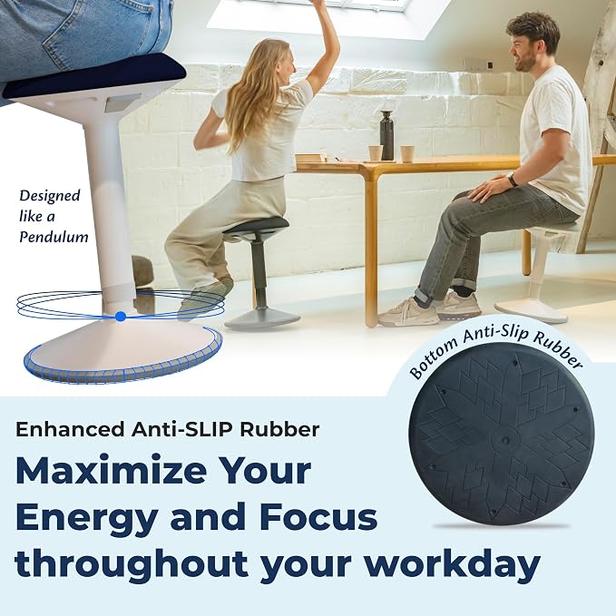 Standing Desk Stool Chair, Height Adjustable Stool 21-31 inch for Office and Classroom, Swivel seat, Anti-Slip Bottom Ergonomic Wobble Stool with Rocking Motion, Blue - Image 7