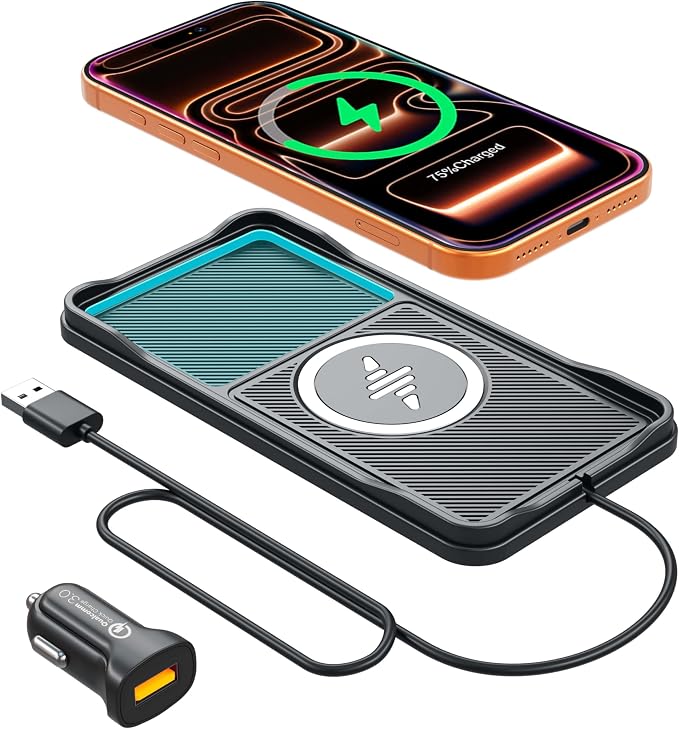 Wireless Car Charger Pad, 15w Fast Car Wireless Chargers Charging pad Non Slip Charger for Car Wireless Phone Charger for iPhone 17/16/15/14/13/12 Pro Max,Samsung S23 S22 S20 for Android, 30cm Cable by WirelessCarCharger