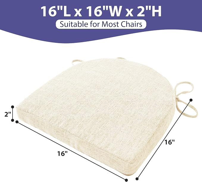 IPYNBAP Chair Cushions for Dining Chairs, Kitchen Chair Cushions, 16'' x 16'' x 2'', Non Slip Indoor Seat Cushions, Chair Pads for Dining Chairs with Ties & Removable Cover, Set of 6, Beige - Image 2