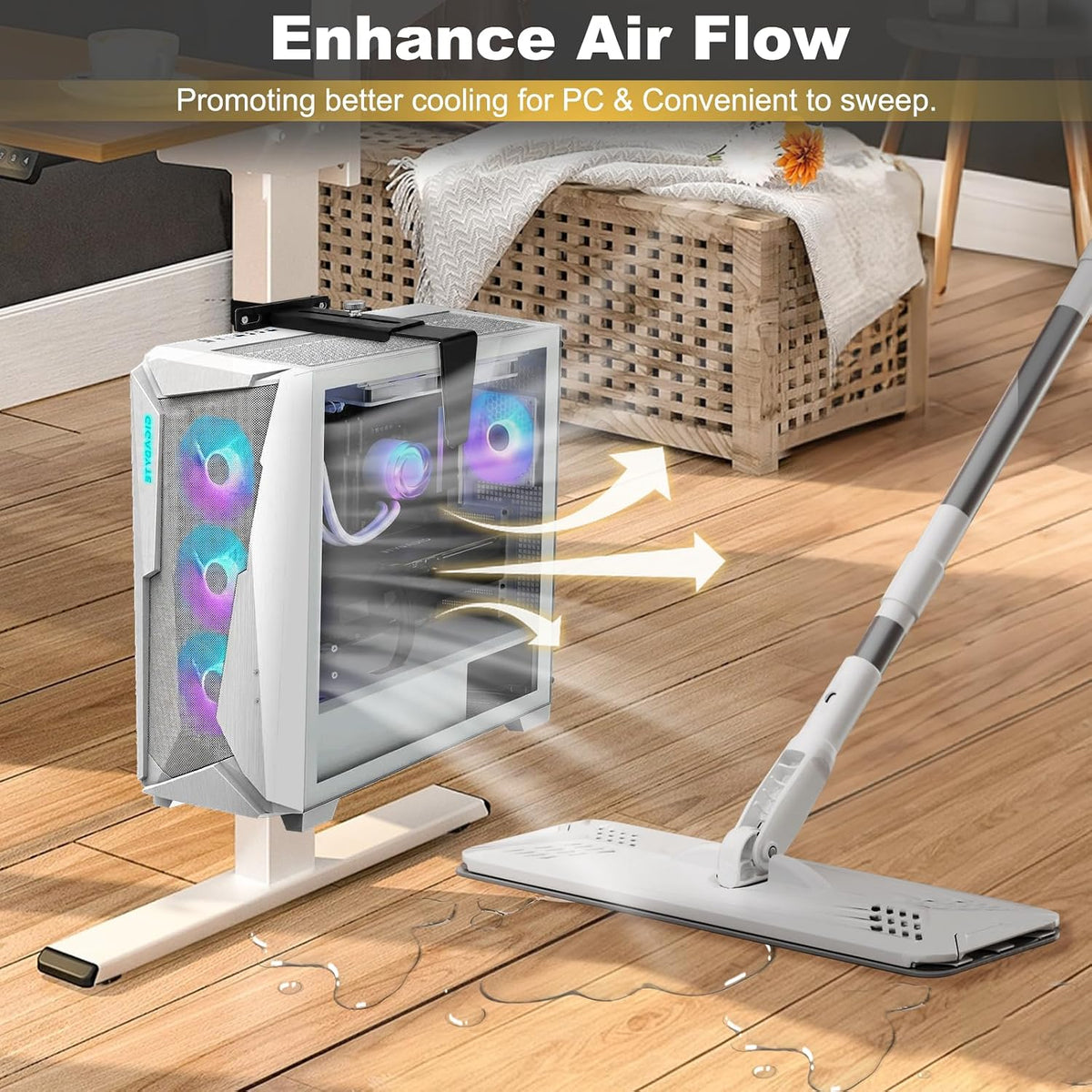 Under Desk Pc Mount for Standing | No Drill Pc Holder Under Desk CPU Holder - Image 5