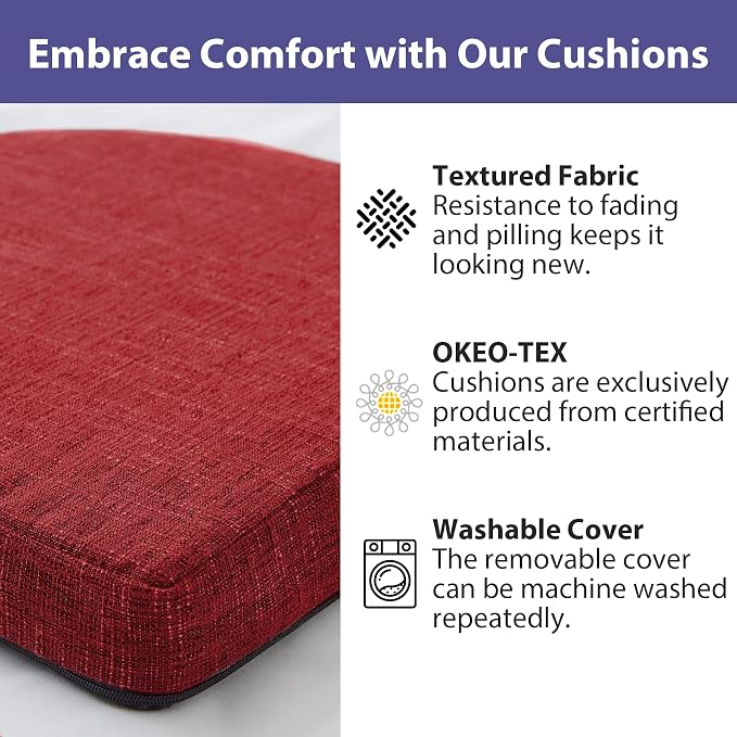 IPYNBAP Chair Cushions for Dining Chairs, Kitchen Chair Cushions, 16'' x 16'' x 2'', Non Slip Indoor Seat Cushions, Chair Pads for Dining Chairs with Ties & Removable Cover, Set of 4, Red - Image 5