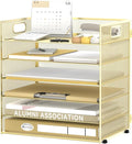Daltack 6-Tier Paper Organizer for Desk with Handle, Gold | Sturdy Metal Mesh Organizer with Movable Middle Trays and a Carry Handle for Papers, Folders and Office Supplies by DALTACK