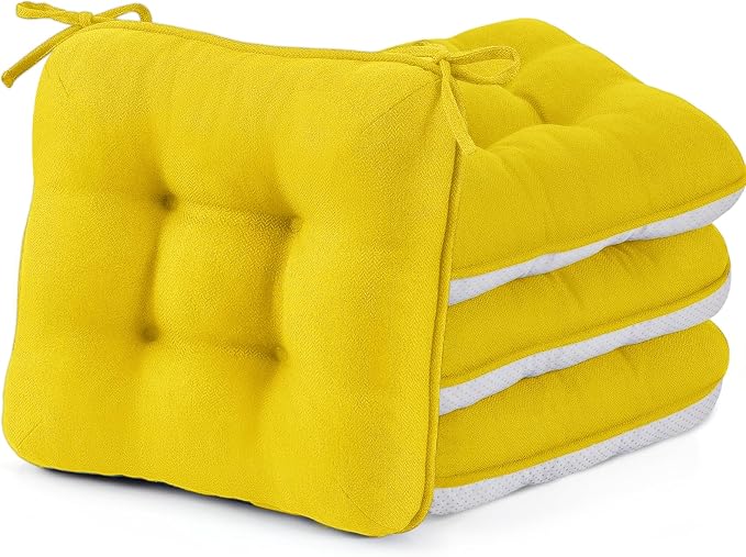 BETU Chair Cushions for Dining Chairs Set of 4,3.5" Thick Kitchen Table Chair Pads with Ties,Non Slip Backing and Covers, Seat Cushion for Dining Room,Bar,Patio Chairs,15.5"X15.5"X3.5",Gold by BETU