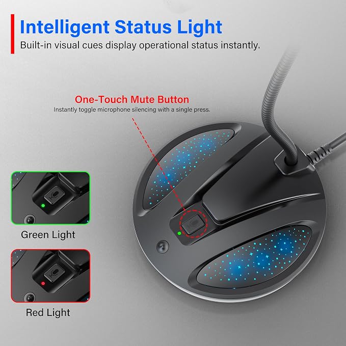 Plug & Play USB Computer Microphone, Flexible Gooseneck Desk Microphone for Podcasting, Streaming, Conference, Noise Canceling Microphone with Mute Button LED for PC/Mac - Image 3