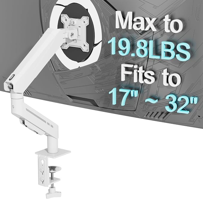 THEARK Single Monitor Desk Mount 17"-32" Screens - Adjustable Mechanical Monitor Arm Computer Monitor Stand up to 19.8 lbs,VESA Arm Desk Mount with C-Clamp and Grommet Base,VESA 75x75/100x100mm,White - Image 3