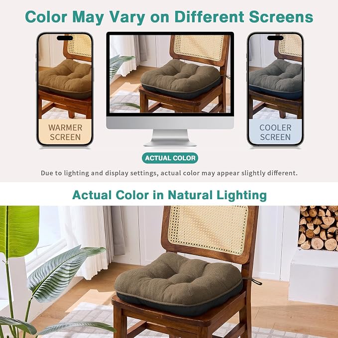 BETU Chair Cushions for Dining Chairs,3.5" Thick Kitchen Table Chair Pads with Ties,Non Slip Backing and Covers,Seat Cushion for Dining Room,Bar,Patio Chairs,18"X18"X3.5" - Image 6