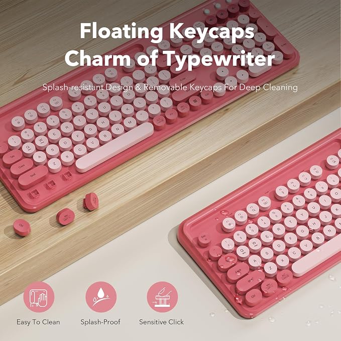 Wireless Keyboard and Mouse Combo, Rose, Round Keycaps, Phone/Tablet Holder | Full-size keyboard, typewriter-style design, 3-level DPI mouse, auto sleep, 2.4GHz for Mac Windows PC laptop, Trueque CK13 - Image 3