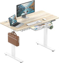 SHW 48-Inch Electric Height Adjustable Standing Desk w/Drawer, Maple | w/ Memory Presets and Cable Management | Drawer with adjustable compartments | Hanging Hooks by SHW