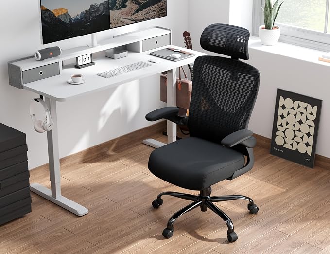 Ergonomic Office Chair: Mesh Desk Chair Comfy with Headrest& Lumbar Support | Ergalithic Big and Tall Office Chairs with Wheels & Flip-Up Arms-Computer Gaming Chairs for Adults (Black-Pack of 8) - Image 8