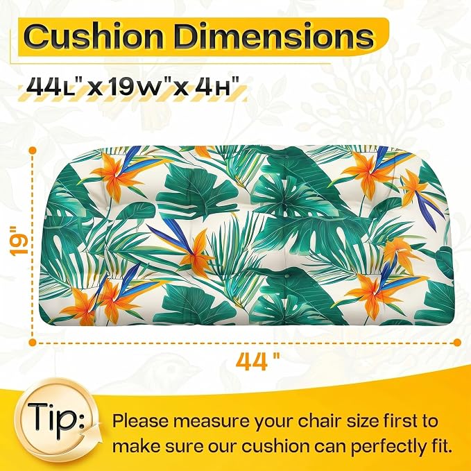 MAGIC ELEPHANT Outdoor Bench Cushion, Memory Foam Loveseat Cushion for Patio Furniture Wicker Chair, Settee Porch Swing Seat Cushion, 44 x 19 Inches (Tropical Monstera) - Image 2